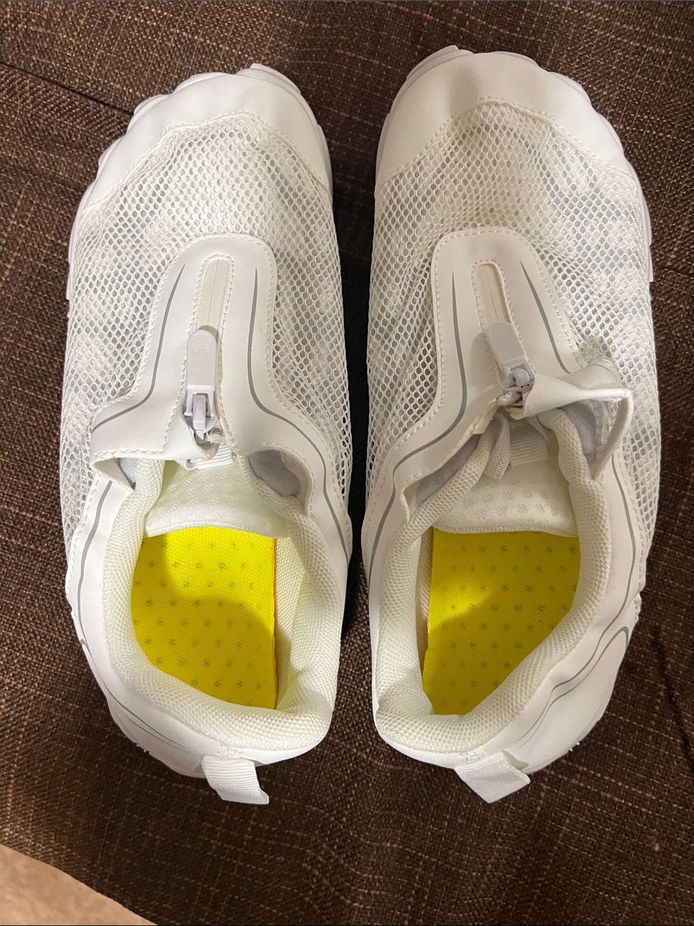 Women's White Mesh Swim Sneakers with Yellow Insole